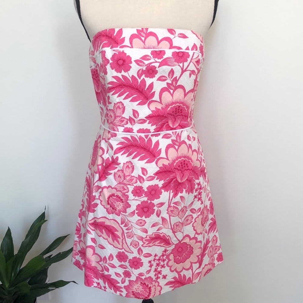 Southern Tide Pink and Whit Strapless Dress